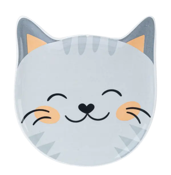 Cute Illustrated Cat Trinket Dish - Gray