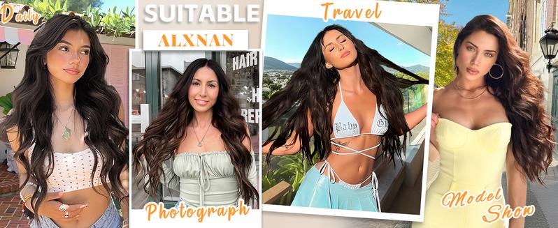 4Pcs Clip in Hair Extensions, Long Wavy Synthetic Hair Extension Clip in, 20 Inches Brown Black Hair Extensions for Women instant volume