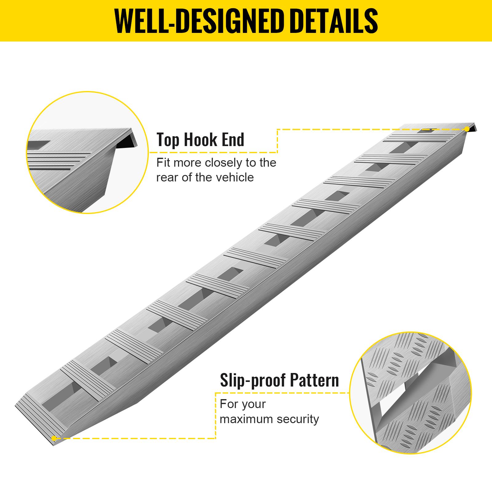 VEVOR 60'' X 12'' X 2.5''Aluminum Trailer Ramps 6000LBS Total Beavertail Hook End 1 Pair 2 Ramps