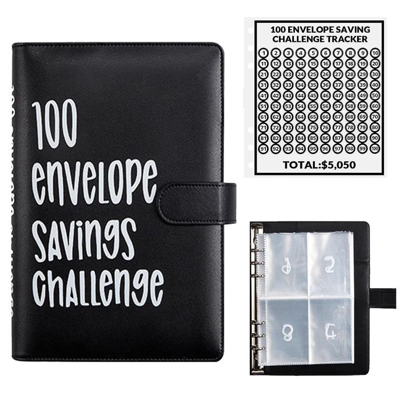100 Envelopes Money Saving Challenge - A5 Money Saver Budget Binder Book with Cash Envelopes and Numbers, 100-Days of Easy and Funny Ways to Save $5,050 Cash Envelope Challenge Binder, Pink，Black