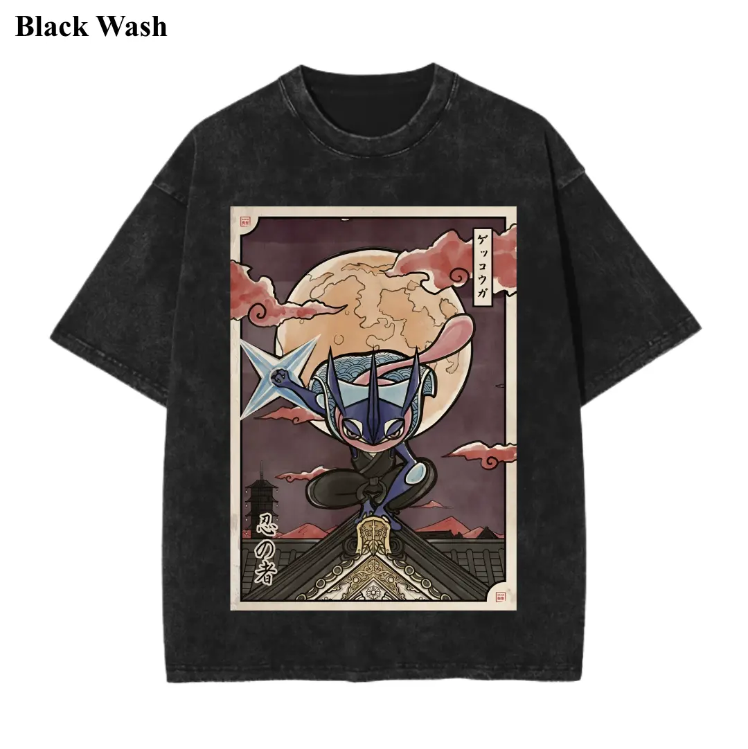 Vintage Greninja Picture Wash Tee, Pocket Monster Graphic Tees, Pocket Monster T-Shirt, Unisex Anime Shirt, PKM Gift, Menswear Womenswear Streetwear Top Fit Oversize