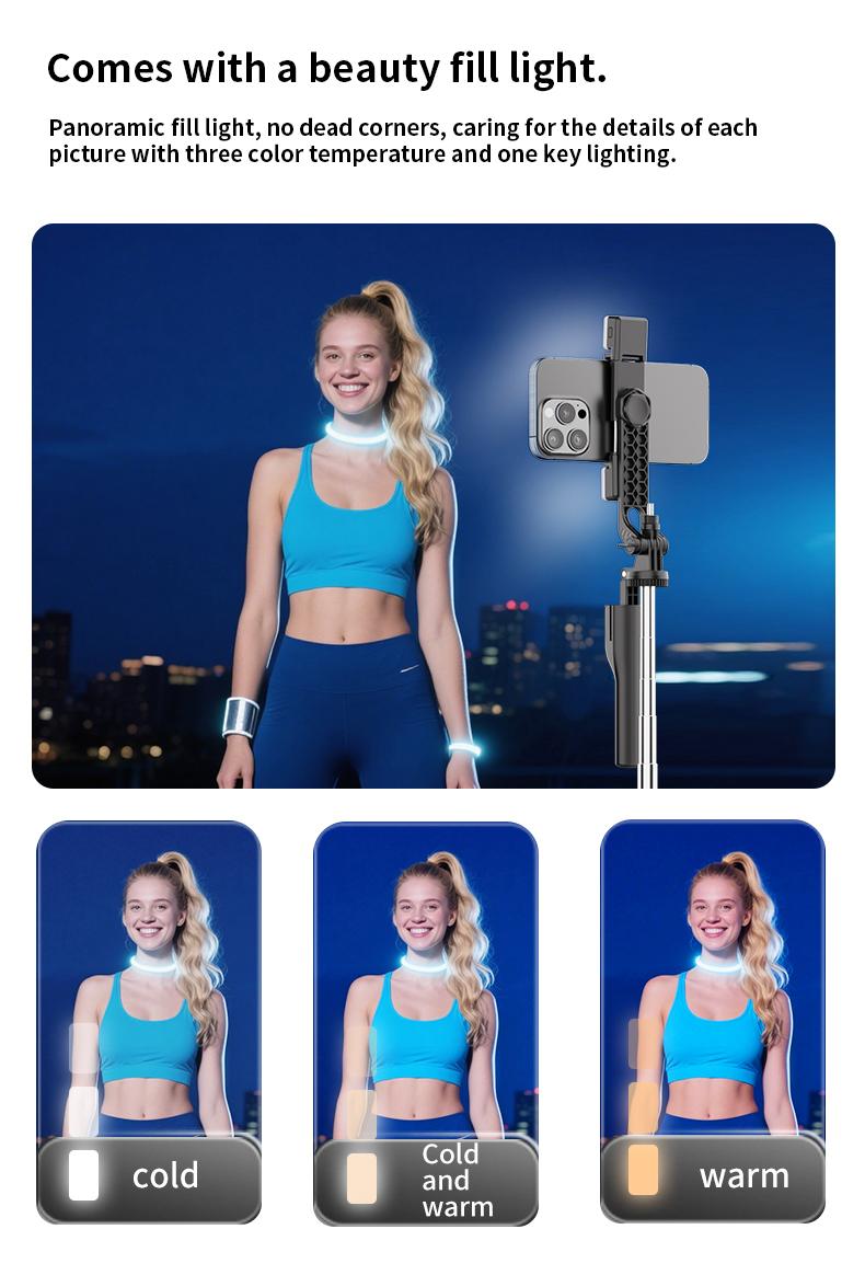 K50 360° Rotating Gimbal Selfie Stick with Tripod, Anti-Shake Stabilizer, Built-in Fill Light, Extendable up to 1.9m