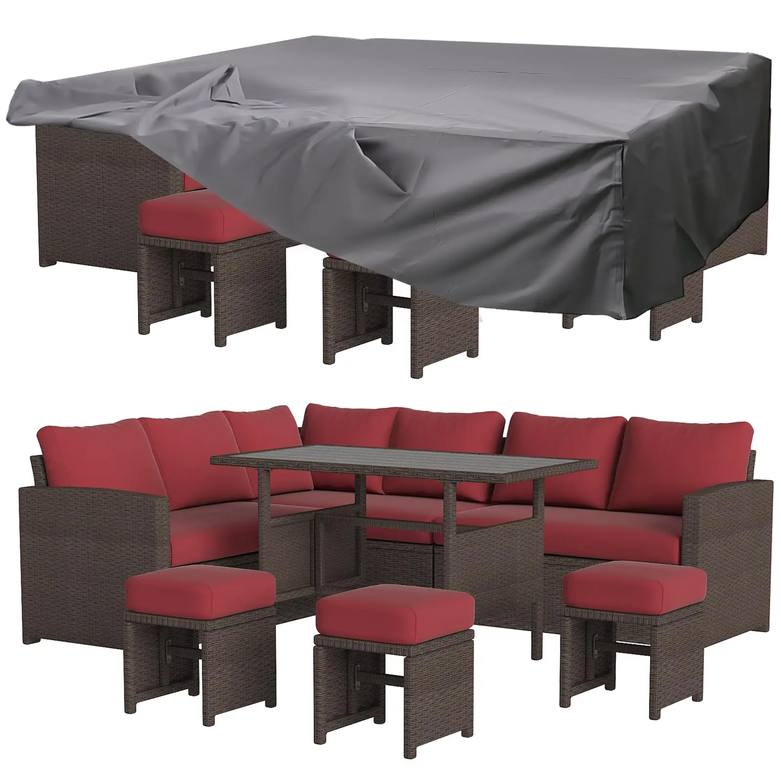 Brown Rattan&wine Red Cushion With Cover