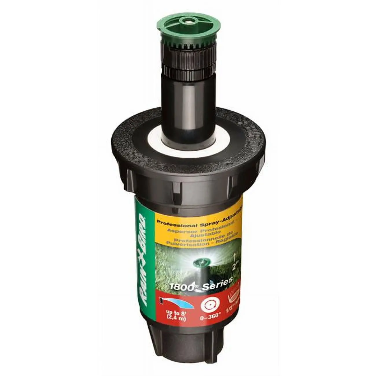 Rain Bird 7008425 2-in Popup Adjustable Sprinkler, 8-ft Reach, for Irrigating Lawn & Outdoor Garden Watering Needs, Irrigates Lawn