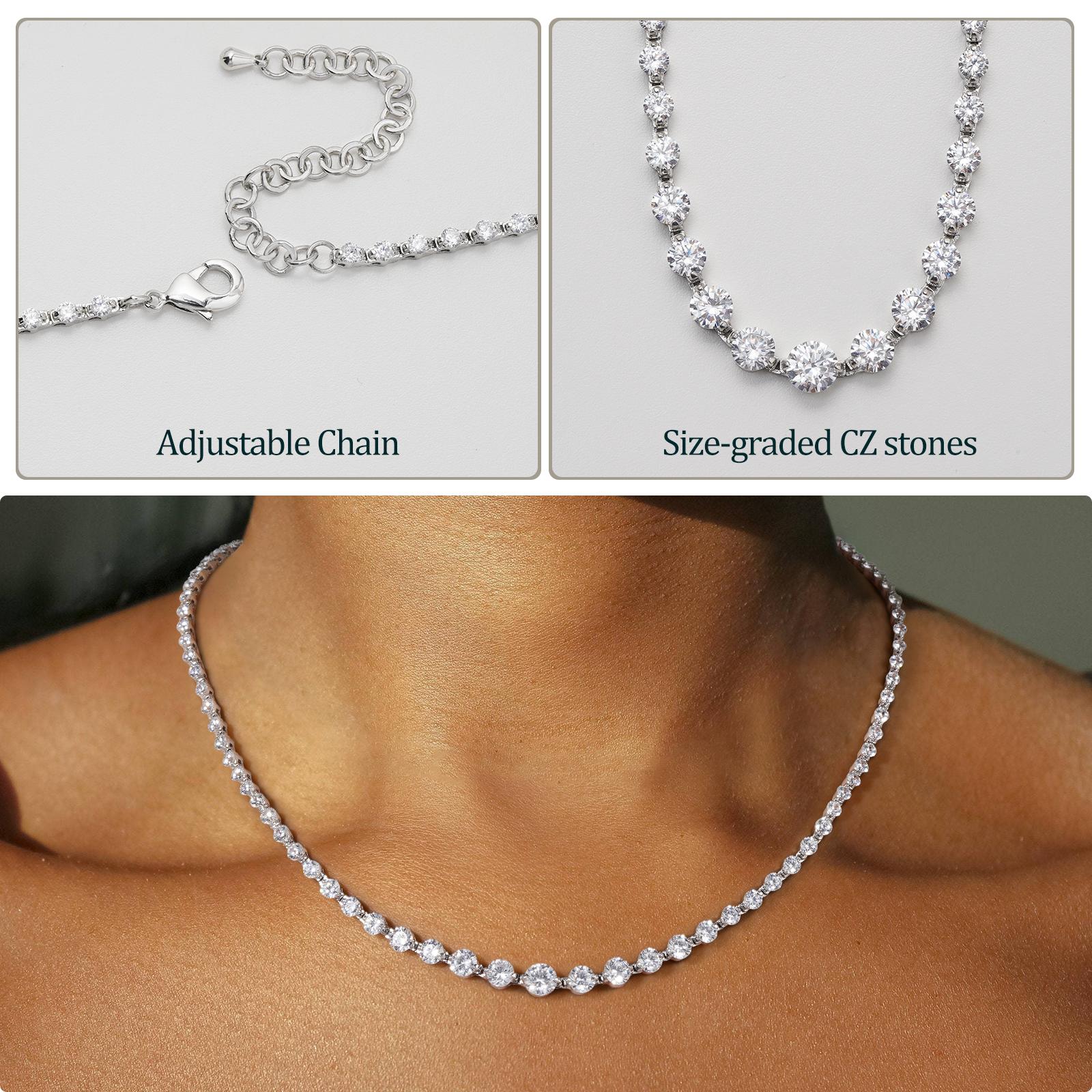 Turandoss Handcrafted Tennis Necklace in 14K Gold Plating | Graduated CZ Stones, Adjustable – Valentine’s Gift SpringStatements