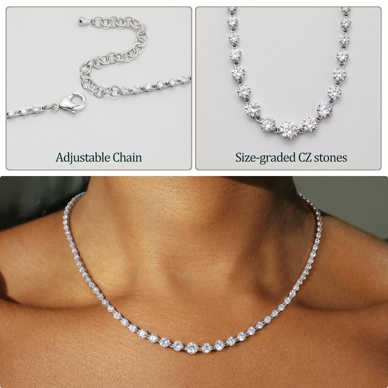Turandoss Handcrafted Tennis Necklace in 14K Gold Plating | Graduated CZ Stones, Adjustable – Valentine’s Gift