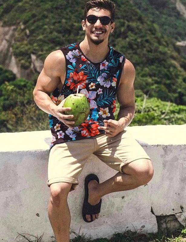 Floral Hawaiian Tank Top Menswear, Tropical Funky Gym Tank Breathable Fabric, Aloha Vest Tops Casual Streetwear Top Everyday Clothing