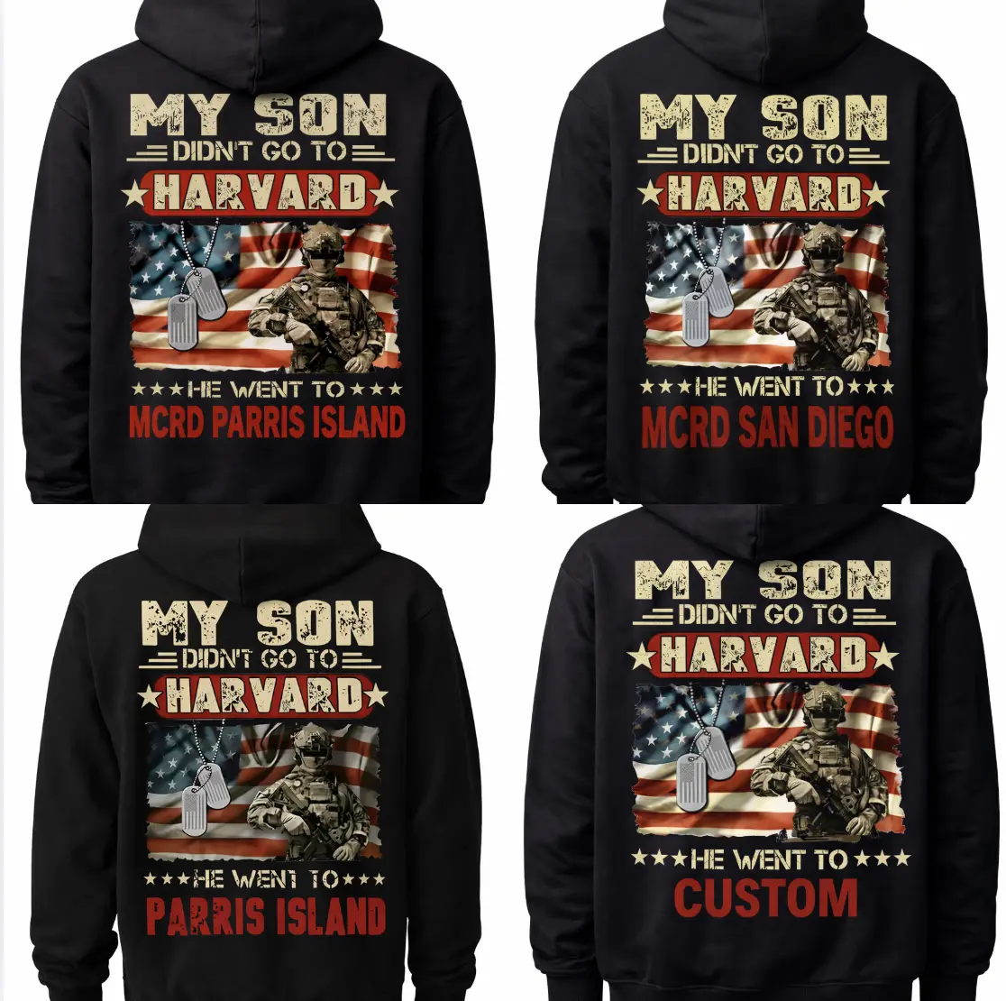 Custom Proud Marine Dad Shirt – My Son Didn’t Go To Harvard He Went To MCRD Parris Island, MCRD San Diego, Custom – Military Family Graduation Gift