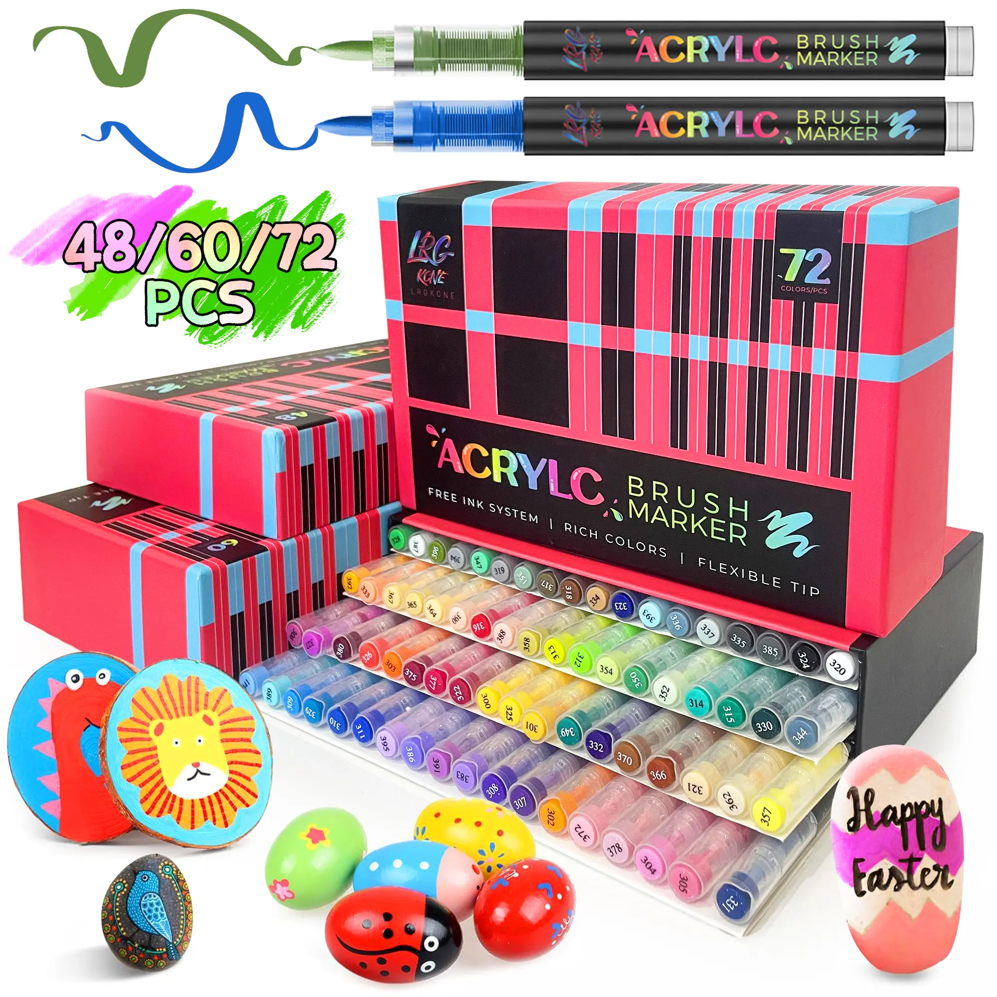 Acrylic Paint Art Marking - 48/60/72-color pcs marker pen set, Artist Fine and brush Tip marking Children and adults coloring book Notes, card writing, Ston Doodles, DIY crafts, Painting Art Supplies kit