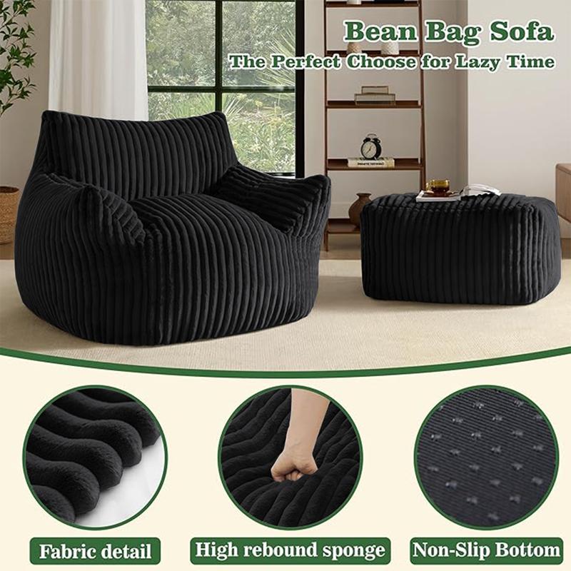 【Valentine's Day gift】Oversize Giant Boneless Couch Bean Bag Soft Plush Corduroy with High-Rebound Memory Foam Filling Machine Washable Comfortable Sofa Chair w/Ottoman 5-Zone Support