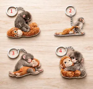 Team Punch Keychain, Baby Monkey Punch Wooden Keychain, Viral Cute Baby Monkey Punch Hugging Stuffed Custom Shape Acrylic Keychain
