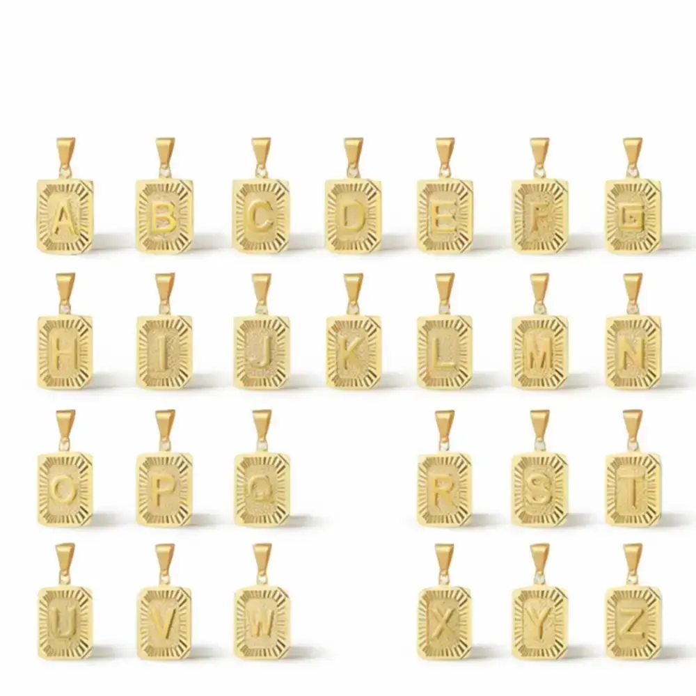Gold Color Initial Letter A-Z Pendant Charm Rectangle Shape Daily Jewelry for Female Male Anniversary Birthday Gift