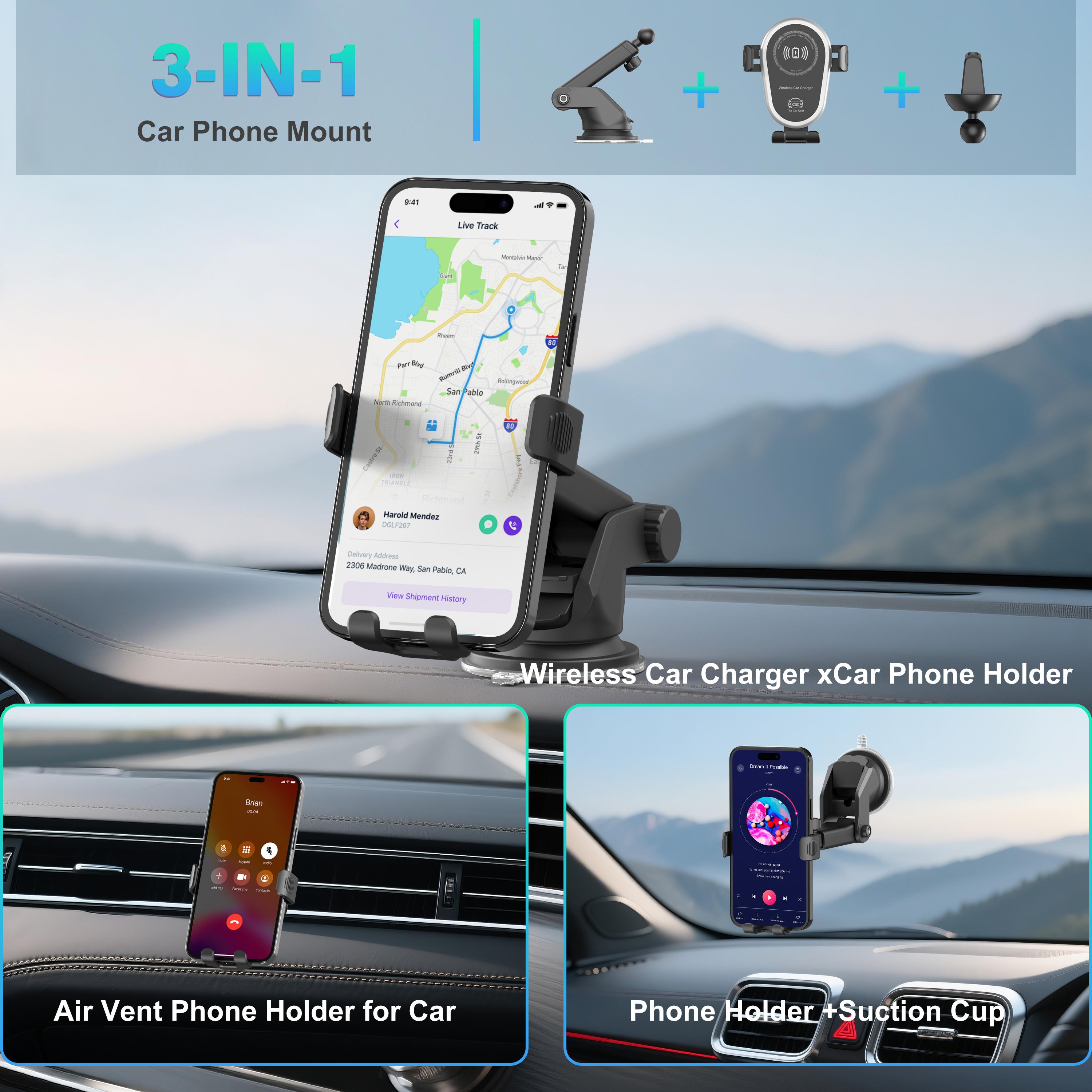 Wireless Car Charger,15W Fast Car Charger Phone Mount Holder fit for iPhone 16 15 14 13 12 Mini Pro Max 11 XR XS, Samsung Galaxy S24 Ultra S23 S22 S21+ Note 20, etc