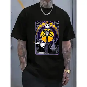 nightmare before christmas jack zero tarot card cotton t-shirt men's women's casual streetwear loose fit crew neck tee applique plus size machine washable