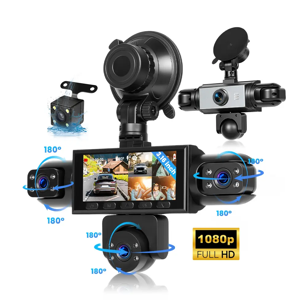 5-Lens Dash Cam 3.16” IPS Night Vision Car DVR 360° Five Camera Car Recorder 1080P+4*480P Loop Recording Reverse Assist Dash Cam (No memory card included)