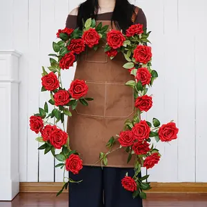 2 Pack 6ft Red Rose Garland for Valentines Day Decorations, Artificial Flower Garland with Fake Vines for Wedding Arch Flowers, Realistic Hanging Flowers for Outdoor Garland Wall Mantle Party Decor