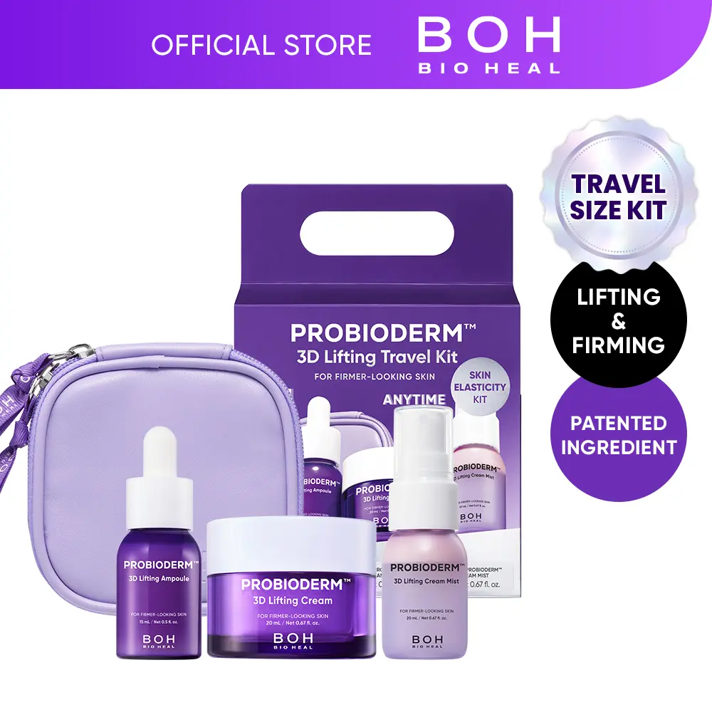 BIOHEAL BOH Probioderm 3D Lifting Travel Size Skin Care Kit | Korean Skincare Set for Firming & Hydration, with Ampoule, Face Moisturizer & Serum Spray | Mini Travel Essentials & Gift Set for Women Smooth Restore