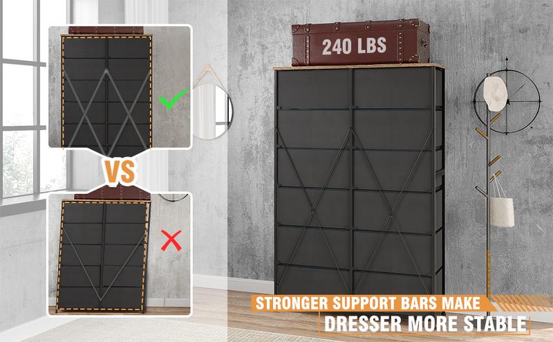 【Deal】Raybee Furniture 12 Tall Dresser for Bedroom Furniture, Fabric Drawer Dressers with Wood Top and Metal Frame for Living Room, Viral Dresser for Apartment, Chest of Drawers Dresser for Closet Hallway Entryway Cabinet Storage Organizer