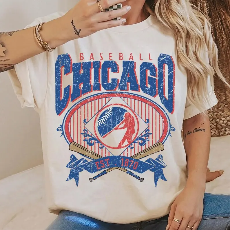[Sale Up To 50%] Vintage 90s Style Chicago Baseball Shirt, Game Day Tshirt, Chicago Northside Team Baseball Tee, Sunday Chicago Mascot T-Shirt, Cubs Fan Apparel
