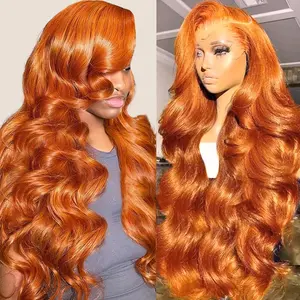 30 Inch Ginger Wig Human Hair 180% Density 13x6 Ginger  Body Wave Lace Front Wigs Human Hair 12A Glueless Wig  Bleach Knots 350 Colored HD Transparent Lace Frontal Wigs for Women