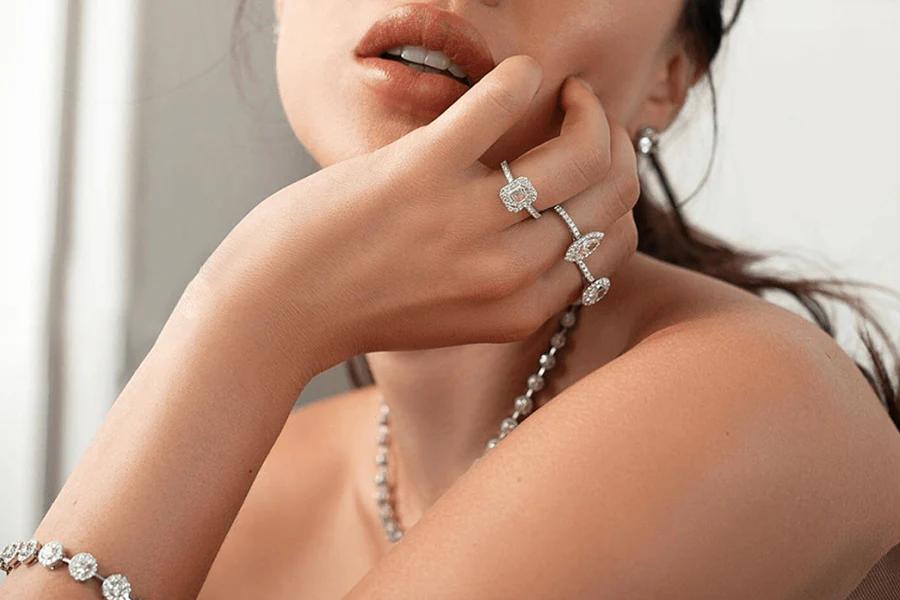 Large Oval White Gold Plated Moissanite Ring