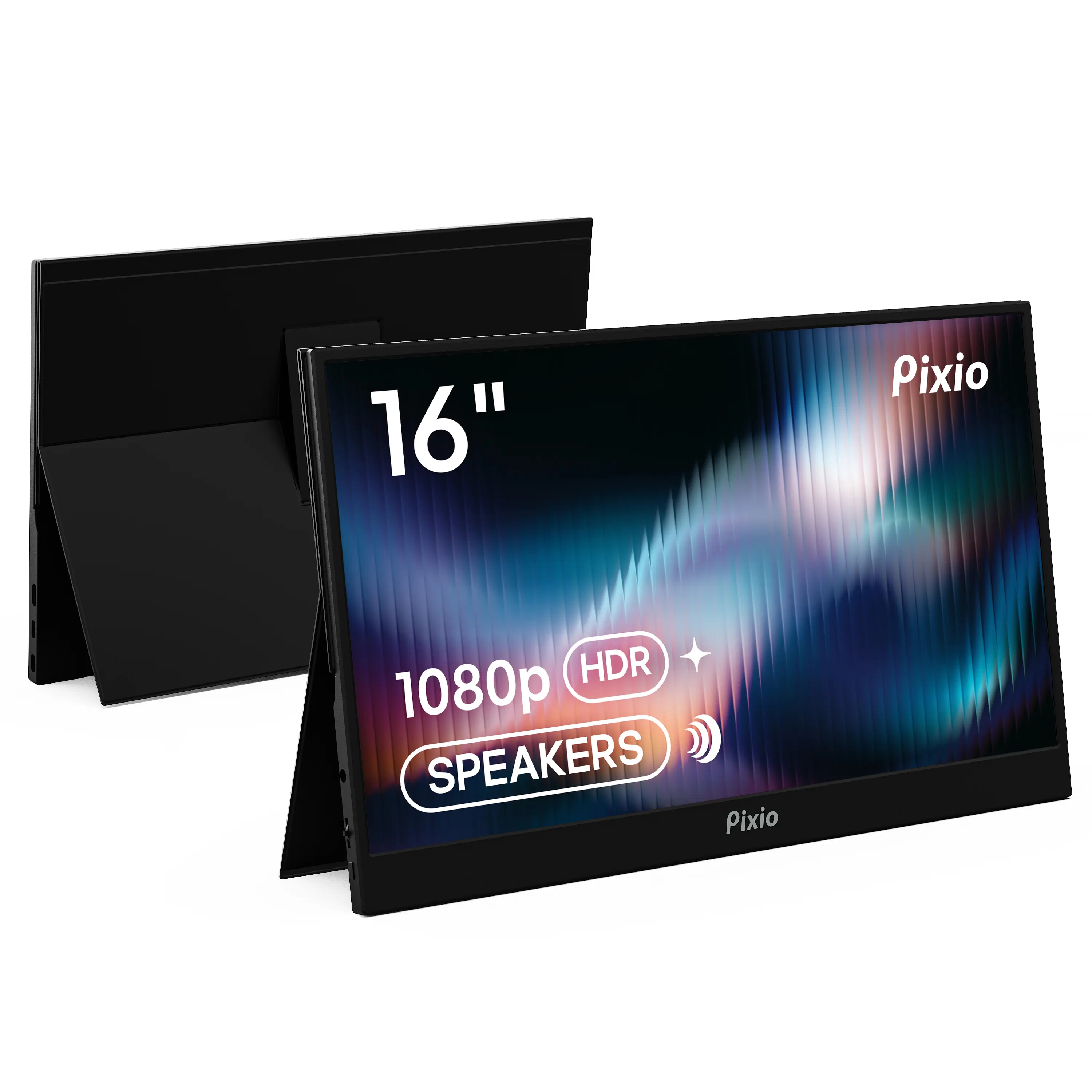 Pixio PX160 Wave Portable Gaming Monitor - 15.6in 60Hz FHD 1080p IPS LED Panel, HDR Screen, Cover Stand, USB-C/HDMI, Extends Screen for Laptop/PC, Console, Travel Monitor For Laptop, External Screen