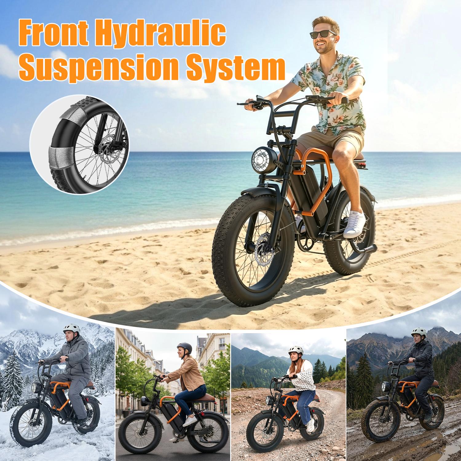 Electric Bike for Adults, 1500W Peak Motor, 48V 18Ah Removable Battery, Fat Tire All-Terrain Design, 28 MPH, 40–50 Miles Range, Full Suspension