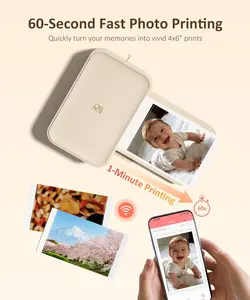 HPRT CP4100 4x6 Photo Printer (Includes 20 Sheets + 1 Ink Cartridge) — Full-Color Dye-Sublimation Wi-Fi Printing, Portable Instant Photo Printer for iPhone/Android, Features AR Video & Fun App Functions, Ideal for Home Use — Beige