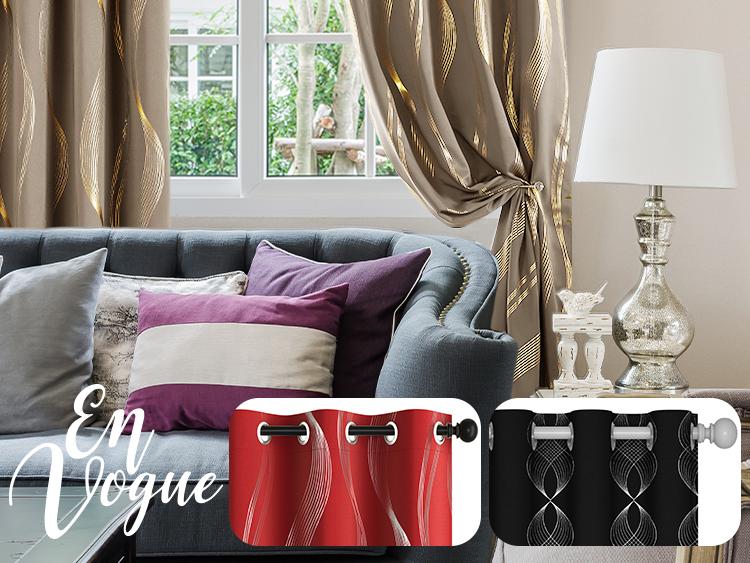 Blackout Curtains 2 panels, Deconovo Room Darkening Golden Foil Print Wave Stripe Thermal Insulated Window Curtains for Living Room curtain