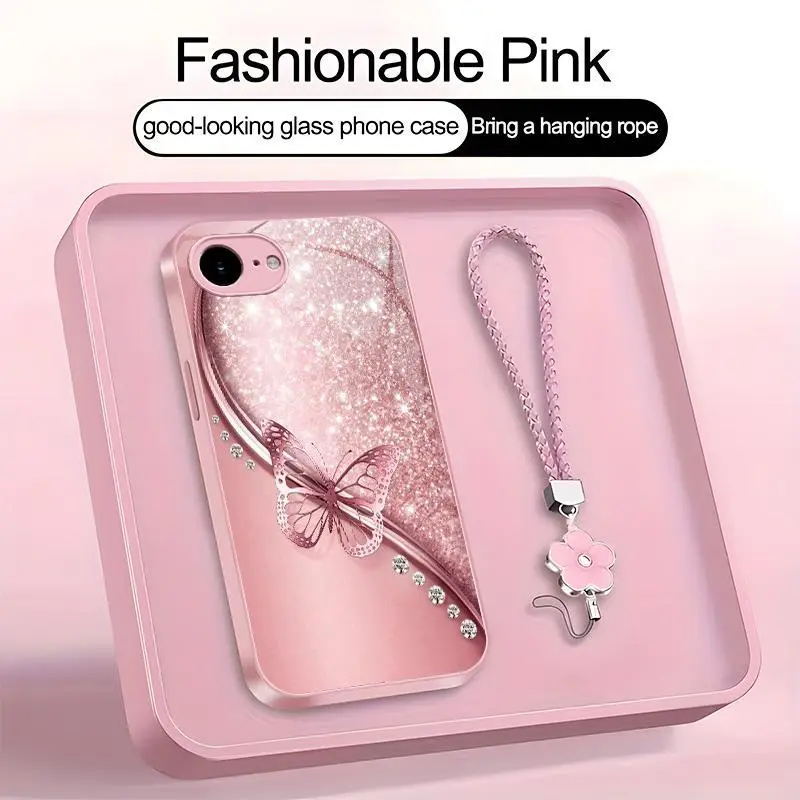 Suitable for [iPhone 16e] high-end women's phone case🤩，a free four-leaf clover ，the pattern is printed, not glitter simple printed butterfly design is included,drop-resistant and fingerprint-proof YM99