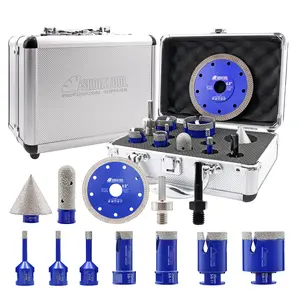 SHDIATOOL Diamond Tile Drill Bits Kit 12pcs, Porcelain Hole Saw Sets, Core Bits Cutter for Drilling Ceramic Marble Granite (6/6/8/20/25/35/50/20MM/2/SDS/HEX/4.5“)
