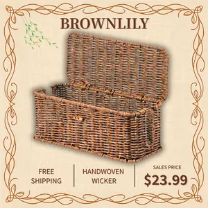 BROWNLILY Rattan Cable Management Box and Wicker Cord Organizer, Toilet Tank Top Shelf Rattan Decor Cable Hider for Under Desk, TV & Home Office Storage, with Lockable Lid, Baby Proof, Pet Proof, Power Strip & Outlet Cover