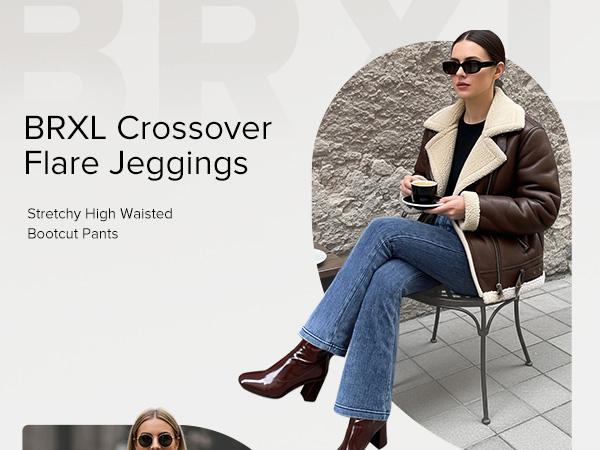 BRXL High Waisted Bootcut Flare Denim Jeans for Women - Crossover Waist & Illusion Pocket Design with Functional Back Pockets & Comfort Stretch Fabric#TikTokMadeMeBuyIt#Streetwear #outdoorfun-1