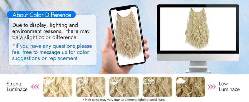 AISI HAIR Invisible Wire Synthetic Hair Extensions 16/20/24 Inch Clip-On Long Wavy Hairpiece for Women Black Secure 4 Clips