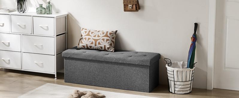 Folding Ottoman Stool with Storage Chest, Padded Seat, End of Bed Bench, Ideal for Bedroom & Living Room Use Folding Ottoman Stool with Storage Chest, Padded Seat, End of Bed Bench, Ideal for Bedroom & Living Room Use