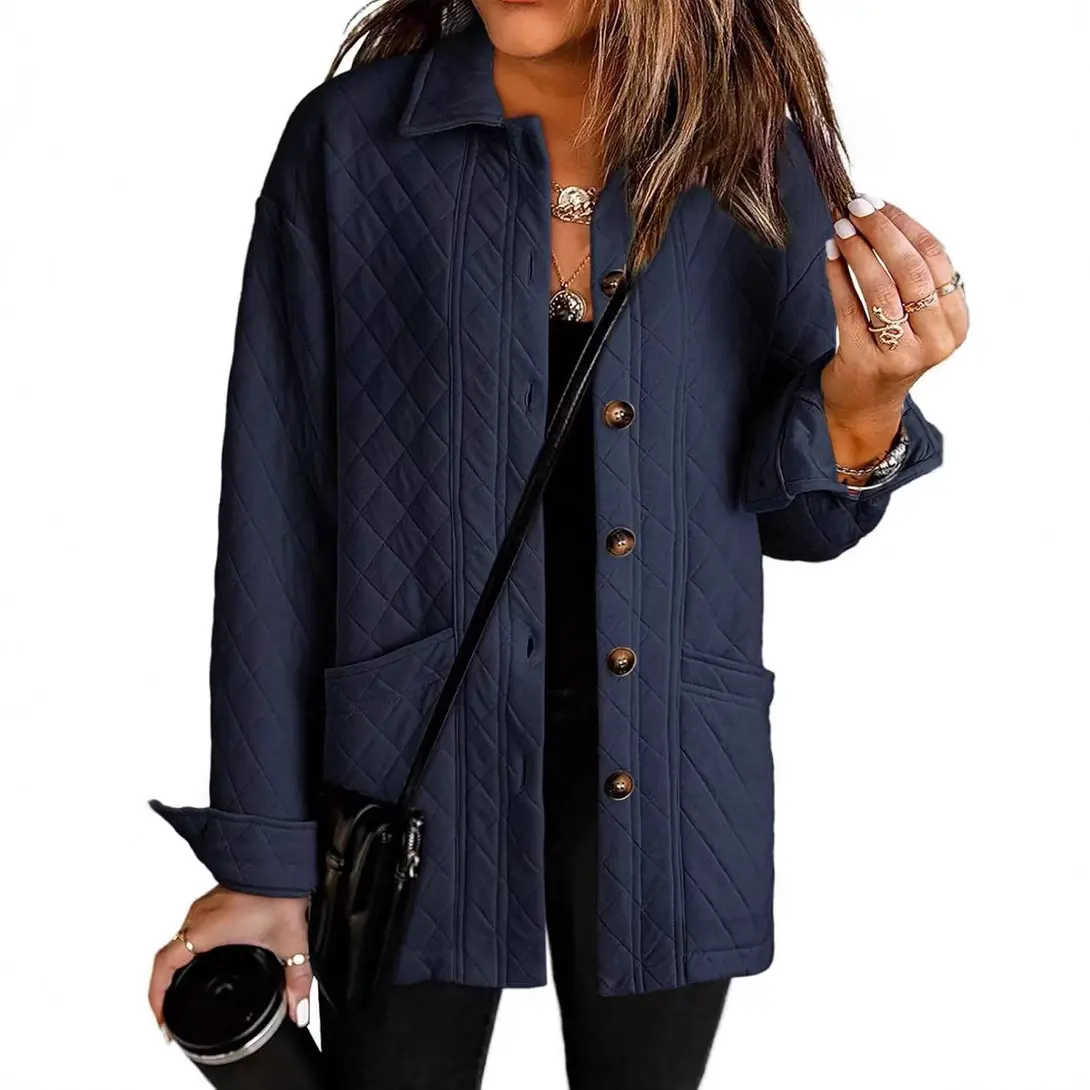 Casual Quilted Jackets for Women Button Down Collared Long Sleeve Shirts Fall Winter Jackets with Pockets 2025