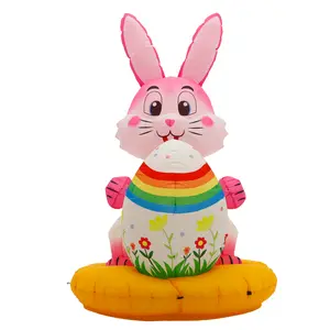 6.7ft Pink Easter Bunny Inflatable Yard Decor with Rainbow Egg & Built-in LED Lights – Perfect for Easter Egg Hunts & Nighttime Parties Flower Design Water Proof Rabbit