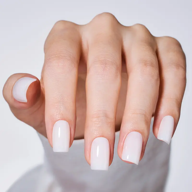 Beetles Natural Reusable Press On Nail Tips, No UV Lamp Needed, Milky White Pre Designed Stick On False Nails with Glue Square Almond Coffin Gift for mom Spring Nail
