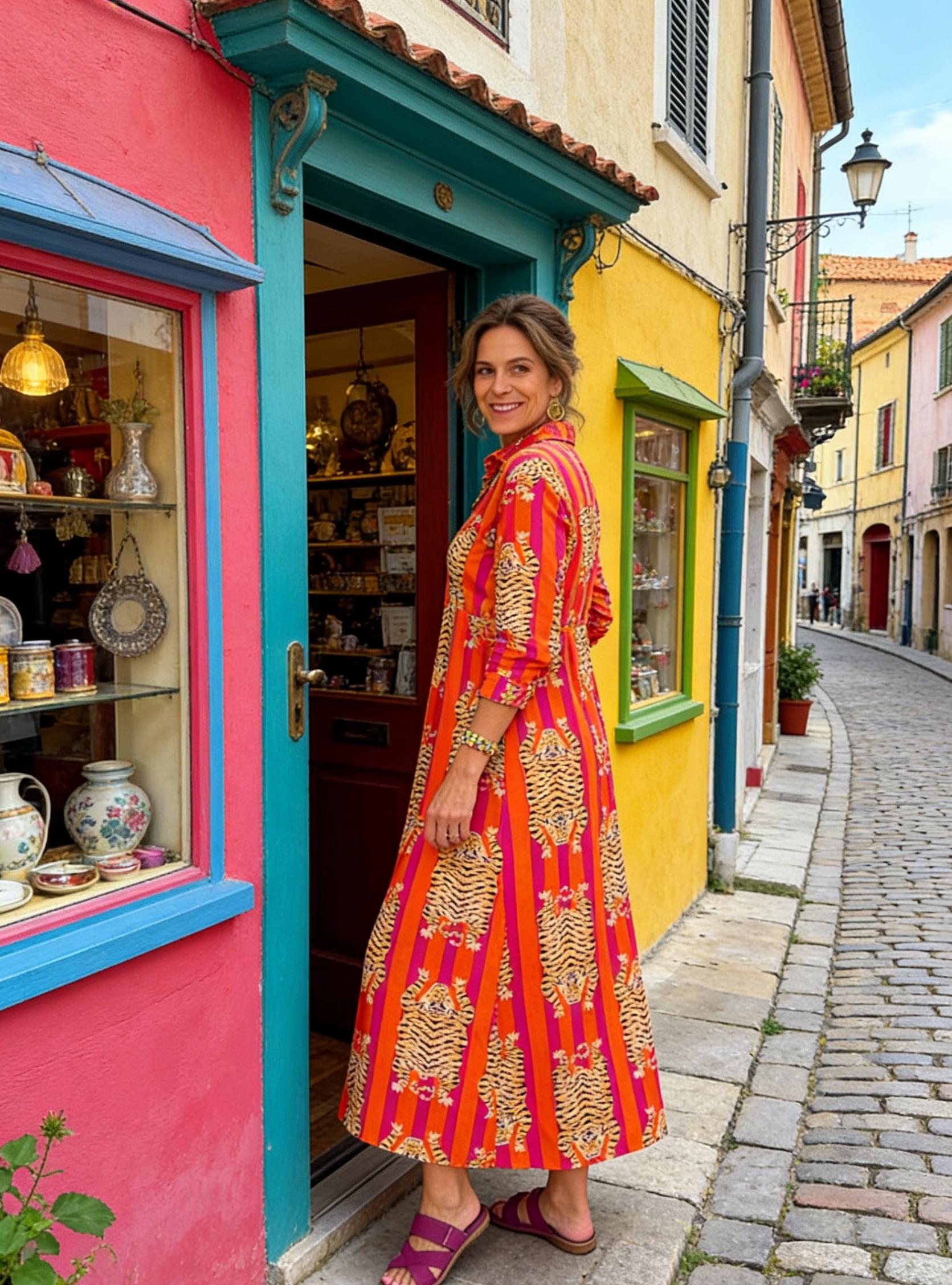 Women’s Tiger Print Long Dress Lapel Collar Three Quarter Sleeve Relaxed Fit Half Button Holiday Party Casual Maxi Dress Women’s Tiger Print Long Dress Lapel Collar Three Quarter Sleeve Relaxed Fit Half Button Holiday Party Casual Maxi Dress