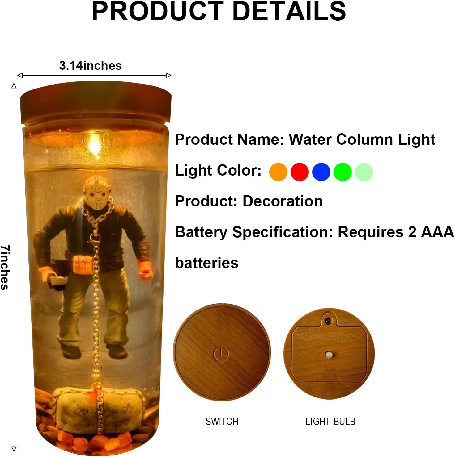 Horror Movie Character Water Lamp - 9-inch Crystal Lake Diorama LED Night Light with Action Figure Halloween Home Decor Gift Decorative Centerpieces Led Color Changing Usb Powered Neon