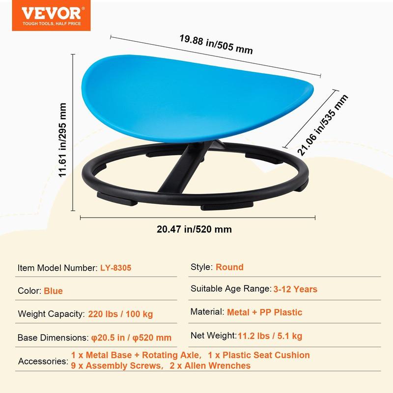 VEVOR Kids Swivel Chair,  , 220 LBS Capacity, Sensory Spinning Chair, Autistic Kids Sensory Toy Chair with Non-Slip Metal Base, Toddler Sit and Spin Chair for Coordination Balance Focus Training Blue