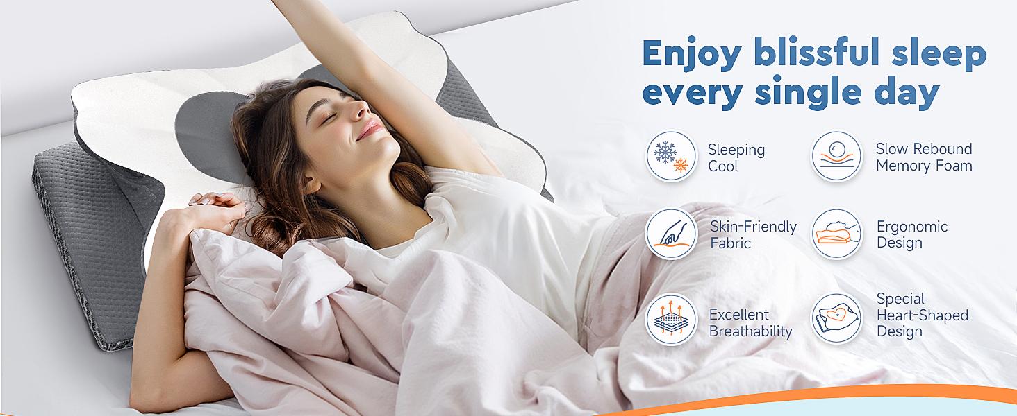 CushZone Cervical Pillow for Cozy Sleep, Odorless Ergonomic Contour Memory Foam, Orthopedic Bed Pillow for Side, Back, and Stomach Sleepers