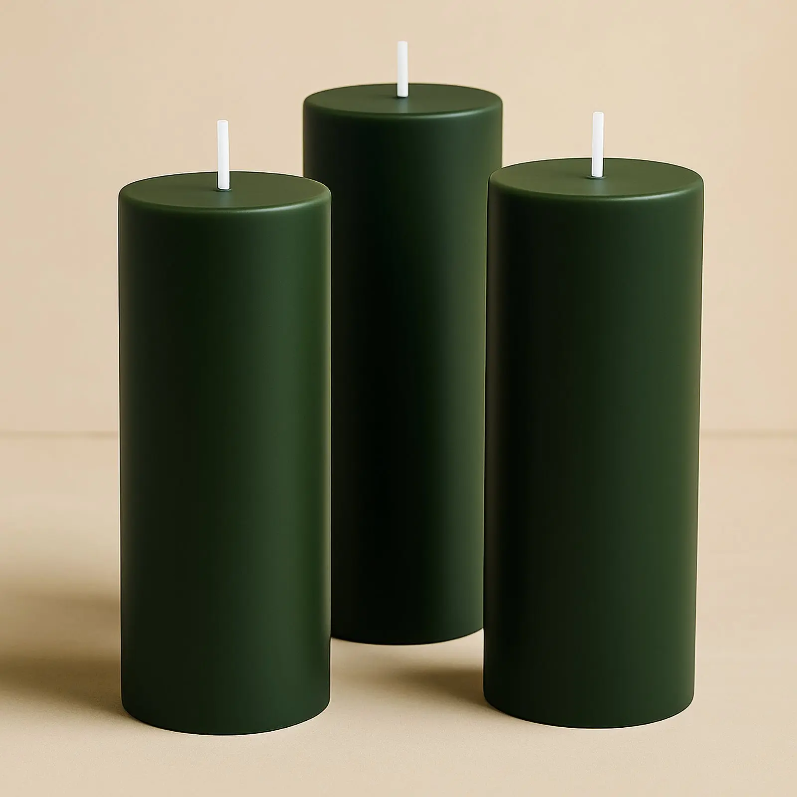6-Pack Unscented Dripless Pillar Candles – 3"x9" Hunter Emerald Green Paraffin Wax with Smokeless Cotton Wicks, Clean & Long-Lasting 90-Hour Burn