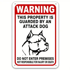 1pc Attack Dog On Duty Warning Sign - Durable Metal Tin Sign for Outdoor Use, 8"x12" - Pet Owners' Security Guard, Dogs Will Bite Notification, Beware of Dog Signage
