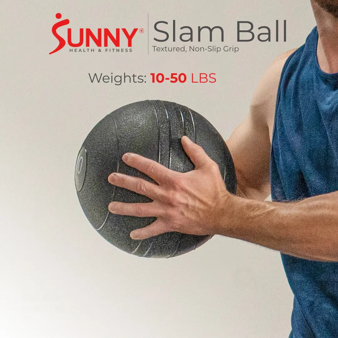 SUNNY Slam Balls 10 lbs to 50 lbs Textured Non Slip Grip Sand Filled No Bounce Heavy Duty Crack Resistant Shock Absorbent Strength Training Home Gym Kit Fitness Workout Exercise Balls for Core Conditioning Rehab Cross Training Full Body Power Agility