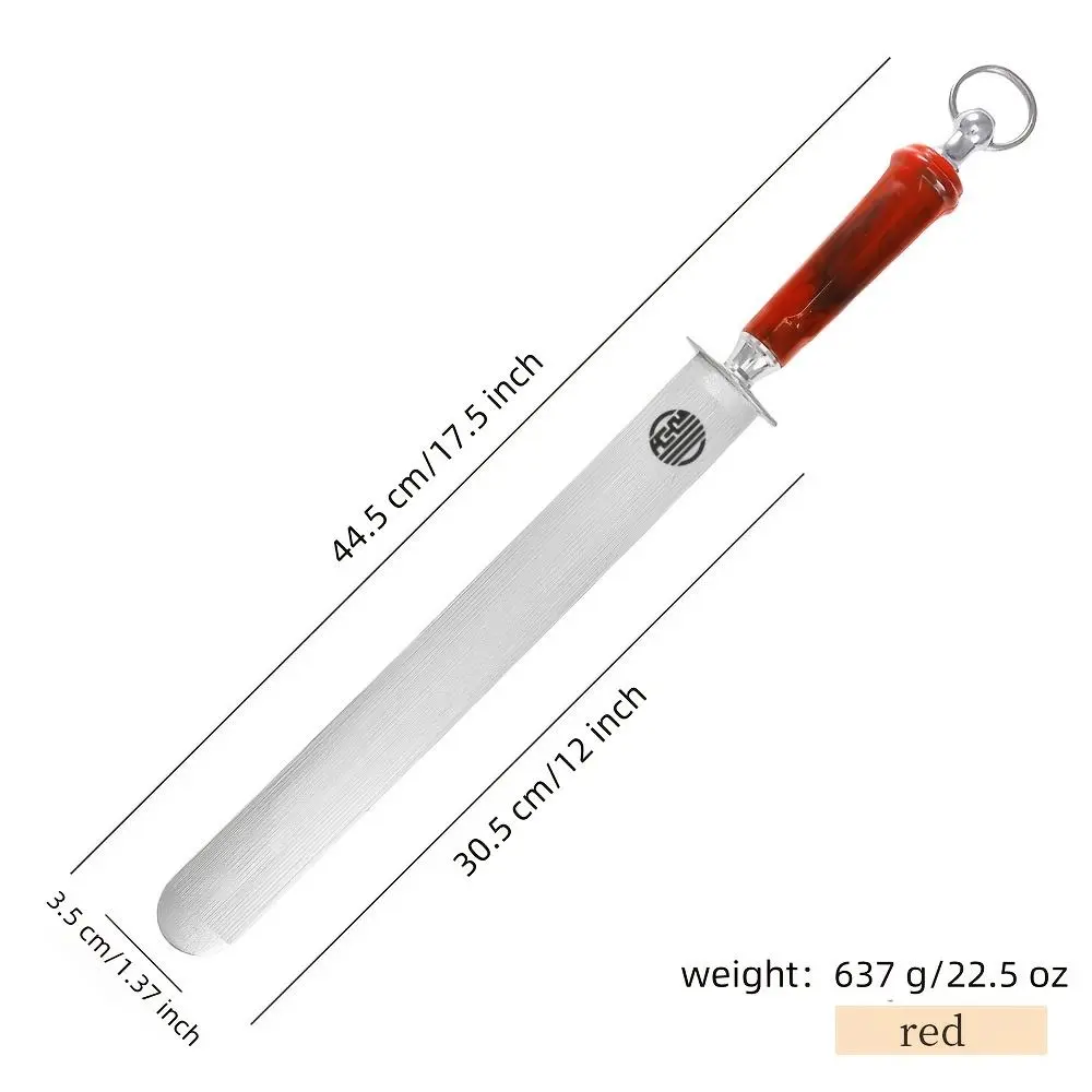 2025 New Red Oversize Flat Kitchenware Knife Sharpener Steel, 12 in (35mm Wide) Heavy-Duty Honing Rod - No Electricity No Battery No Magnets, Durable Metal Build, Ergonomic ABS Handle - for Home, Commercial Kitchens, 30.5 Cm