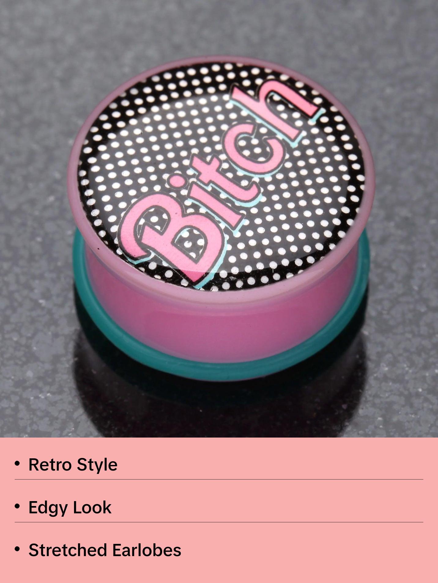 A Pair of Retro Bitch Single Flared Ear Gauge Plug