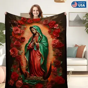 Virgin Mary Soft Cozy Throw Blanket Christmas Nativity with Angel Warm Sofa Bed Blanket for Adults & Teens Polyester Material