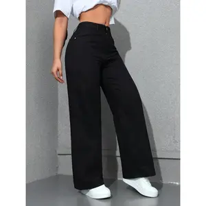 Women's High Waist Wide Leg Jeans - Casual Baggy Non-Stretch Denim With Button Closure, Light Wash Regular Fit, Machine Washable & All-Season Comfort For Casual Attire, Versatile Clothing | Minimalist Fashion | Durable Fabric