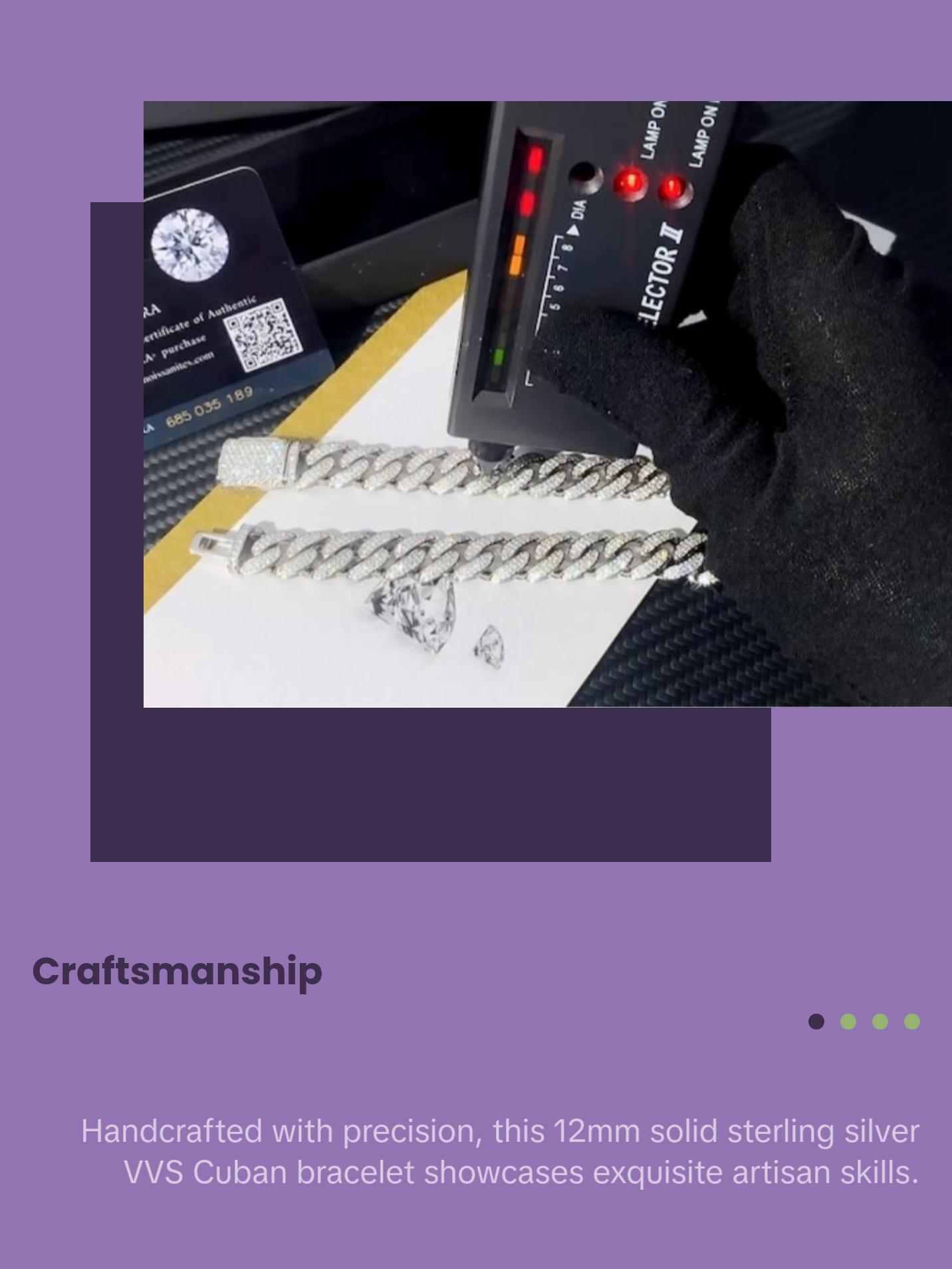 12mm Sterling Silver VVS Cuban Bracelet